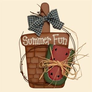 Summer Fun Watermelon and Picnic Basket Hand Painted Wooden Wall Decor